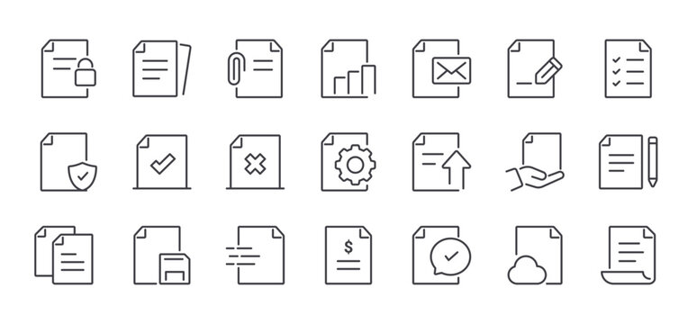Set of Files and Document Line Icons. Editable Stroke. Pixel Perfect.