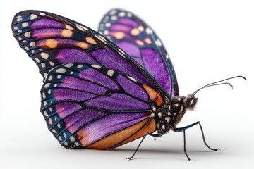 Fototapeta premium Purple monarch butterfly with detailed wings on a white background