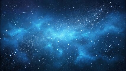 Vast expanse of the universe filled with glowing stars and luminous blue nebulae