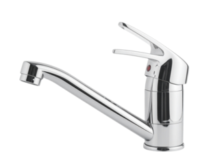 Modern Chrome Kitchen Faucet with Sleek Curved Spout, isolated on a transparent background
