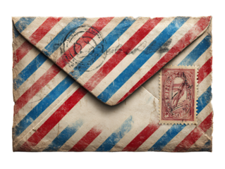  Vintage Airmail Envelope Icon with Stamp and Ink Texture, Top View, Isolated on Transparent Background.png