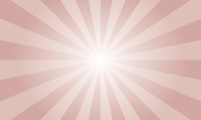 Dusty pink background with white sun ray. Abstract texture with light of sunburst. Radial glowing beam of sunlight. Retro background with flash. Design of sunbeams vector illustration.