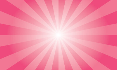 Dolly pink background with white sun ray. Abstract texture with light of sunburst. Radial glowing beam of sunlight. Retro background with flash. Design of sunbeams vector illustration.