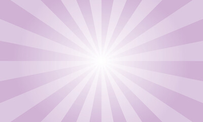 Mauve pink background with white sun ray. Abstract texture with light of sunburst. Radial glowing beam of sunlight. Retro background with flash. Design of sunbeams vector illustration.