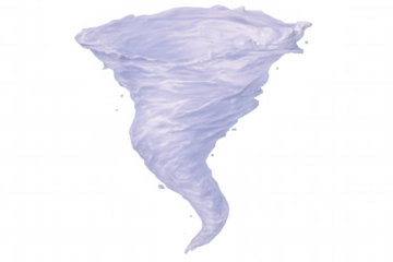 Powerful water vortex spinning, creating tornado-like spiral pattern with intense fluid motion against clear background