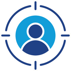 Target Audience Glyph Blue Silhouette Icon Design Vector - Person avatar inside a target scope, representing customer targeting, audience focus, or demographic analysis