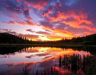 Obraz premium Colorful sunset over a calm lake (1)