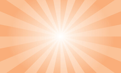 Peachy pink background with white sun ray. Abstract texture with light of sunburst. Radial glowing beam of sunlight. Retro background with flash. Design of sunbeams vector illustration.