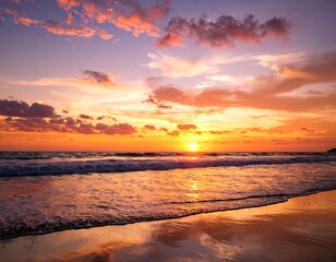 Colorful sunset over ocean beach