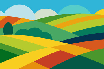 Obraz premium Vibrant abstract fields illustration, perfect for agriculture or farming themed designs and creative projects