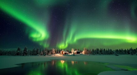 Northern Lights over Snow Cabins