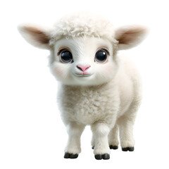 Fototapeta premium Cute white fluffy lamb with big round eyes standing out against a isolated on transparent
