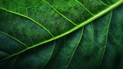 Fototapeta premium close-up of a green leaf surface showing detailed natural veins, soft even lighting, clean background for an eco-friendly organic aesthetic