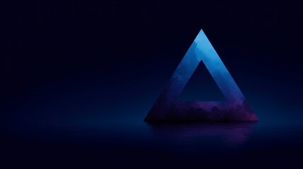 Geometric triangle shape with textured blue and purple overlay reflects on dark water
