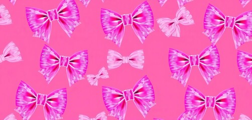 Playful pink bow seamless pattern with pastel striped accents,  girly,  gift