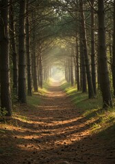 Fototapeta premium Sunlit Path Through a Pine Forest