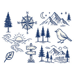 Hand-Drawn Mountain and Nature Vector Set