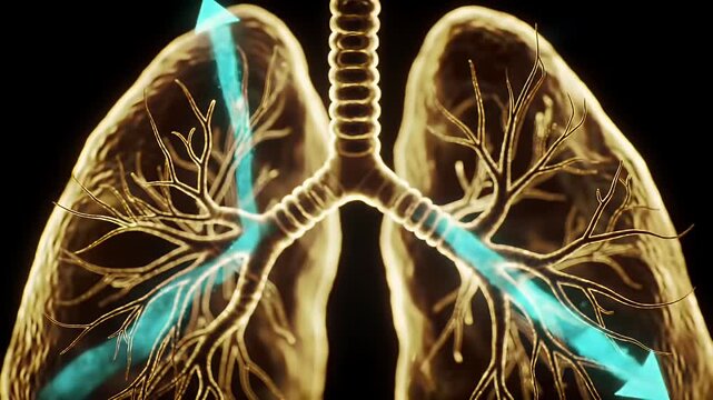 Anatomical Lungs And Respiratory System With Air Flow on Black Background