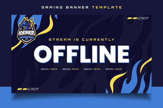 Stream is Offline Gaming Banner Screen Template with Dragon Mascot Logo for Social Media	
