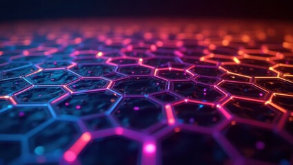 Obraz premium Abstract Hexagon Network Pink Blue Neon Lights grid