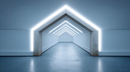 Fototapeta premium Modern architectural tunnel with concrete pillars and illuminated ceiling
