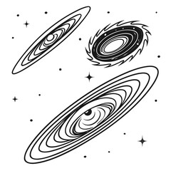 Galaxy and Planets Line Art