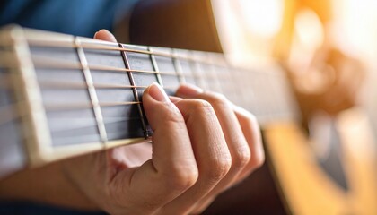 Close Up Of Hand Playing Acoustic Guitar