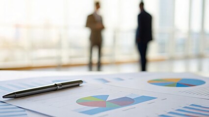 Financial planning on printed documents — diversified portfolio with pie and candlestick charts
