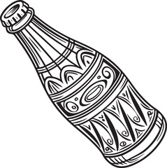 Vintage Decorative Soda Bottle Illustration, Black and White Beverage Glass Bottle Drawing, Ornamental Retro Drink Vector Line Art