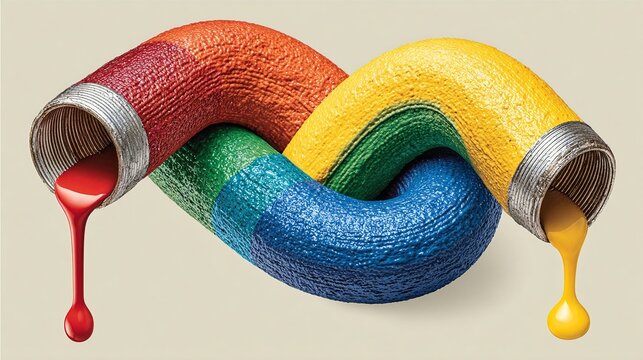 A rainbow of colored paint dripping from a pipe.