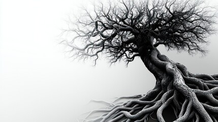 Majestic, gnarled tree roots against a light background