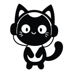 Cute cartoon black cat vector illustration sitting isolated funny kitten character