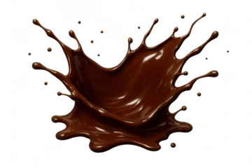Liquid chocolate crown dramatically splashing, forming dynamic droplets against transparent background, ideal for food marketing visuals