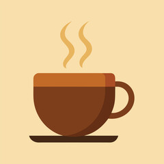 Cup of hot coffee vector icon with steam and saucer for a morning breakfast drink