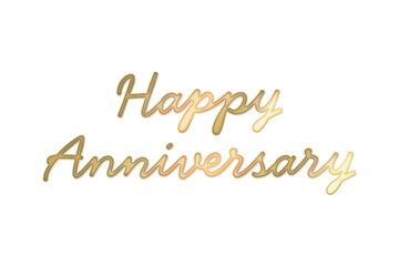 Happy Anniversary - Happy Anniversary words in Gold, image of Golden wedding anniversary, on white background
