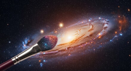 Paintbrush creating a vibrant spiral galaxy in the vastness of space