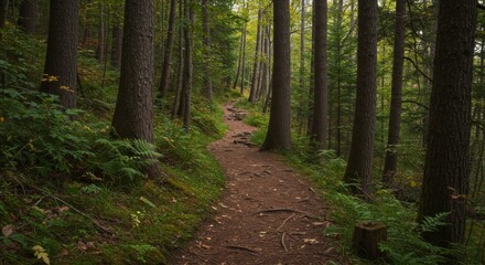 Obraz premium Forest Path Through Lush Green Woods