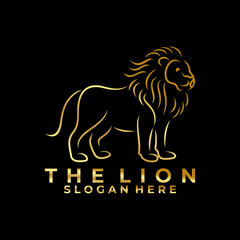 Lion animal line art logo design vector template