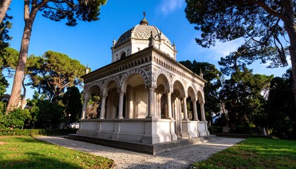 Obraz premium Ornate mausoleum in garden setting