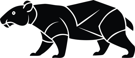 Stylized black silhouette of a tapir on a white background animal wildlife