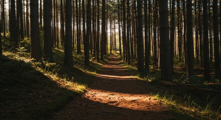 Sunlit Path Through Dark Forest