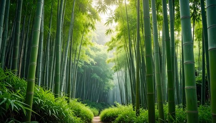 Lush bamboo forest pathway