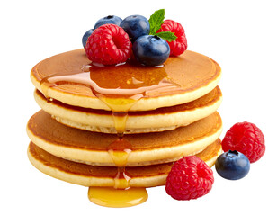 Delicious Stack of Pancakes with Fresh Berries and Maple Syrup