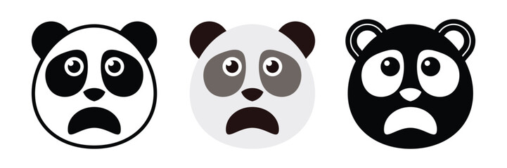 Sad Panda Emoji Faces icons. Surprised and Worried Panda Emoji Set.