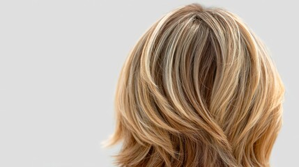 Naklejka premium Close up view of blonde layered hair with highlights back of head Hairstyle