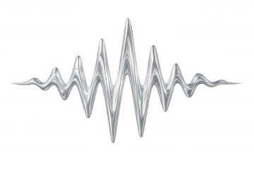 Silver sound wave flowing across transparent backdrop, visualizing audio spectrum, music vibration, digital signal transmission