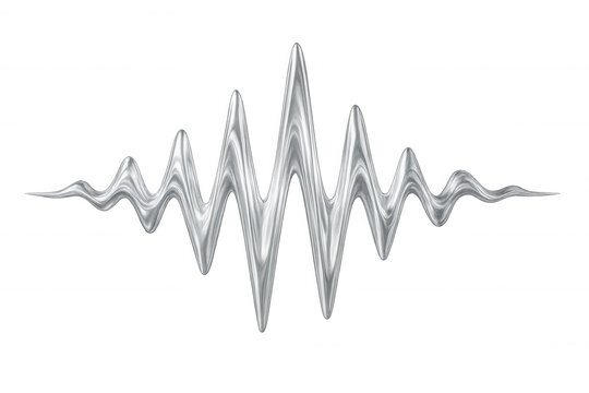 Silver sound wave flowing across transparent backdrop, visualizing audio spectrum, music vibration, digital signal transmission