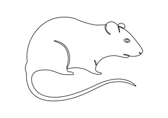 Continuous one line art a rat vector illustration