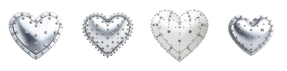 Metal Heart Collection: Industrial Steel Hearts on White Background