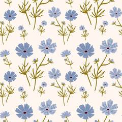Floral pattern on a white background. Seamless vector pattern. Design for wallpapers, wrapping paper, textile. Hand drawn illustration.